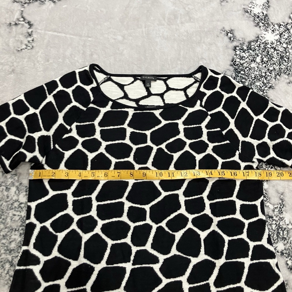 Talbots Black White Animal Print Knit Dress Womens Size Large Short‎ Sleeve - Picture 2 of 8